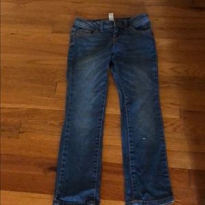 A pair of blue denim jeans.